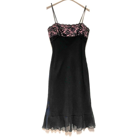 Vintage Express Silk Slip Dress Womens SZ 12 Lace Ruffle Whimsygoth Fairy Grunge - Picture 2 of 15